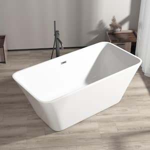 59 in. Acrylic Flatbottom Non-Whirlpool Freestanding Soaking Bathtub in Glossy White