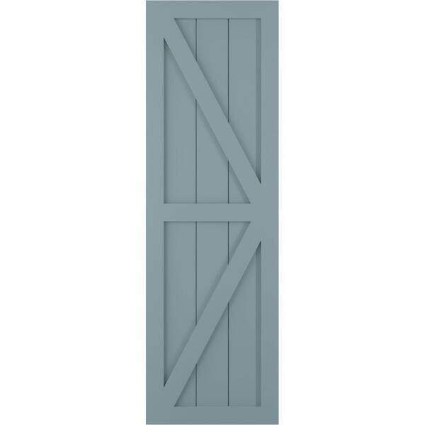 Ekena Millwork 12 in. x 41 in. PVC Two Equal Panel Farmhouse Fixed Mount Board and Batten Shutters with Z-Bar Pair in Peaceful Blue