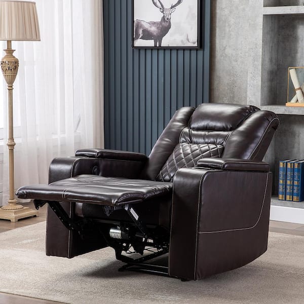 Light Brown Faux Leather Recliner with USB Charging, Audio, Hidden Arm  Storage, Cup Holder, 135° Tilt, Theater Seating LL-SG000800AAS - The Home  Depot