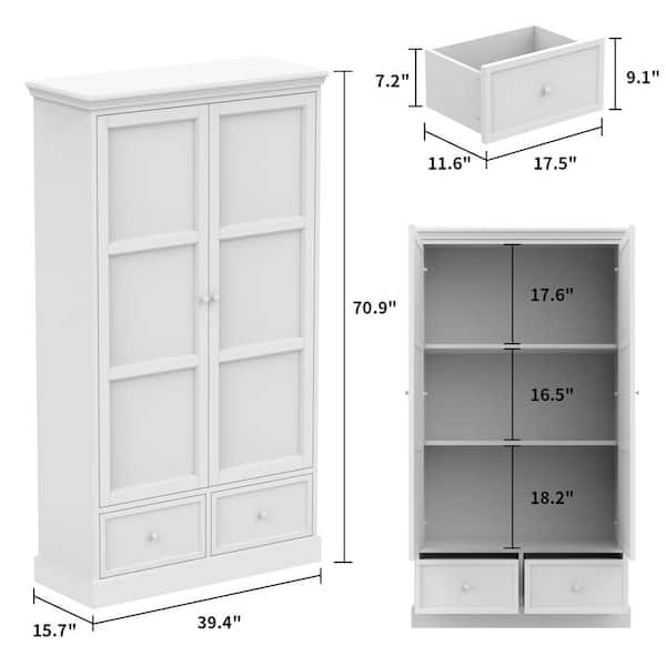 FUFU&GAGA 70.9 in. H White Wood 2-Acrylic Door Accent Cabinet with 3-Tier  Shelves and 2-Drawers Storage Cabinet Bookshelf Cupboard KF260026-12 - The  Home Depot