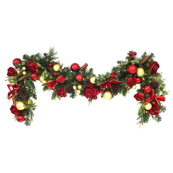 6 ft. x 10 in. Pre-Lit Adorned Battery-Operated Artificial Christmas Garland