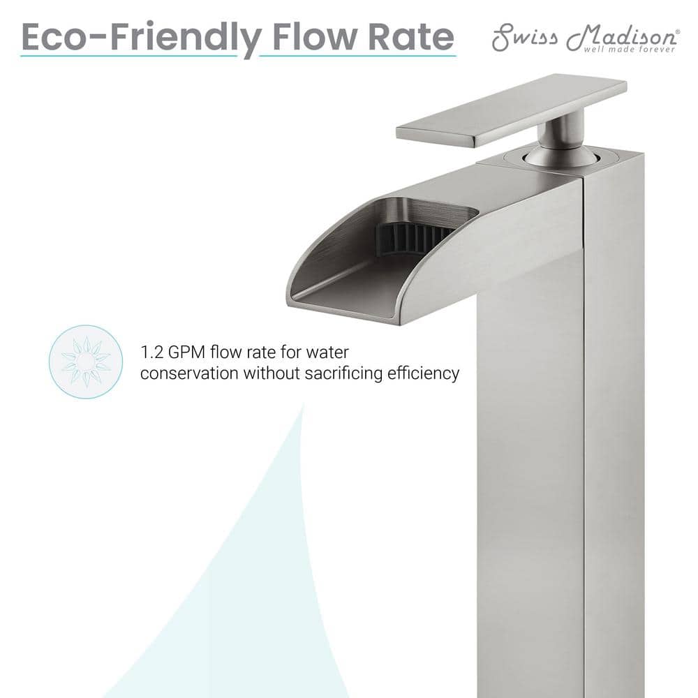 Brushed Nickel High Arc Waterfall Bathroom Faucet