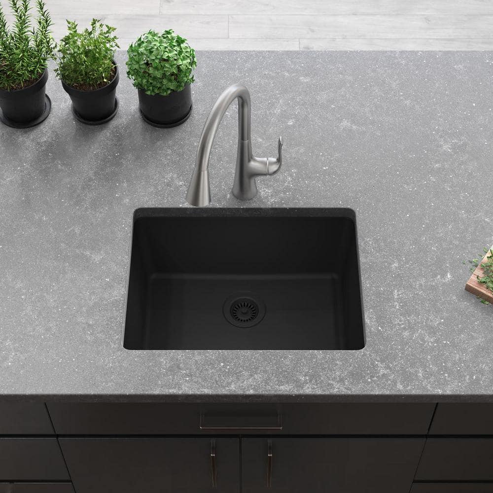 Matte Black Quartz Single Bowl Undermount Kitchen Sink