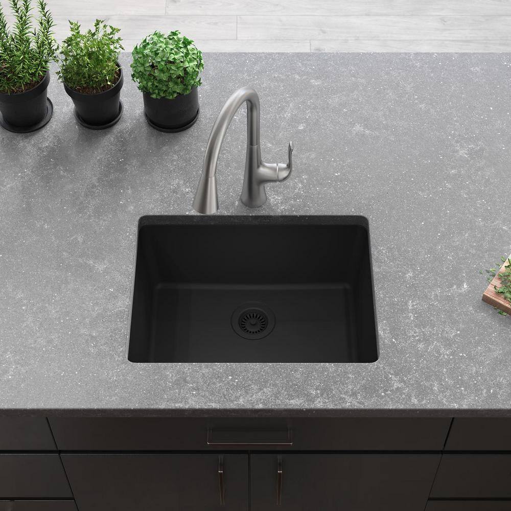 Matte Black Quartz Single Bowl Undermount Kitchen Sink