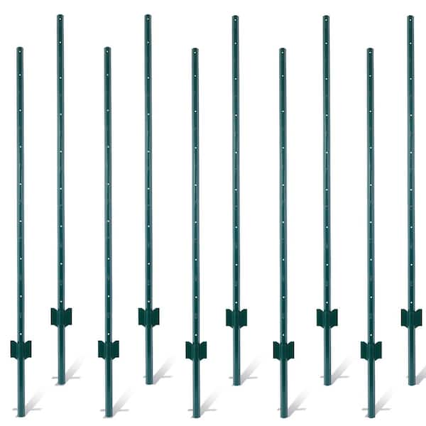 10 Pack 1 in. x 5 ft. Heavy Duty Metal Fence Post with U-Channel for Holding Garden Wire Fence,Corner Anchor Posts