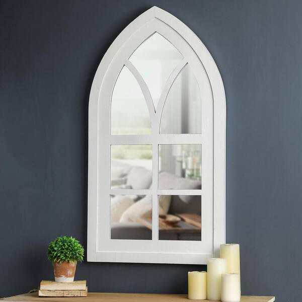 Glitzhome Wooden Cathedral Windowpane Wall Mirror Decor, White