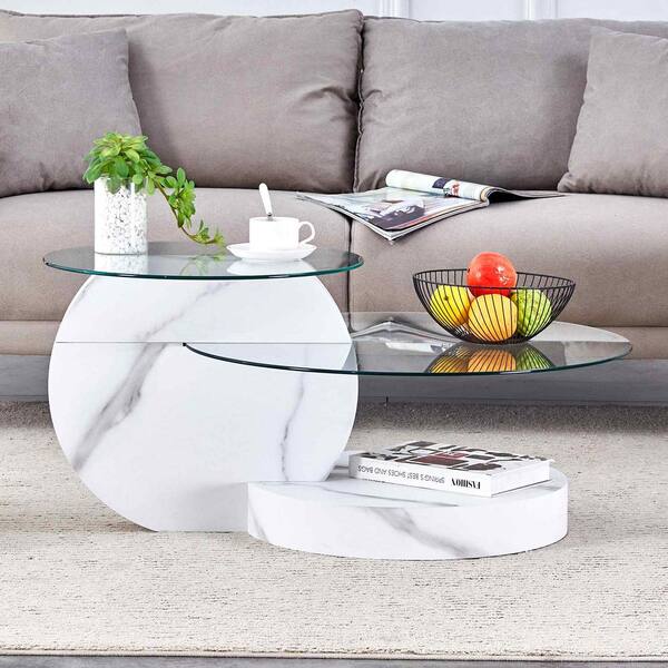 Polibi Modern 35.4 in. Transparent Round Glass Coffee Table