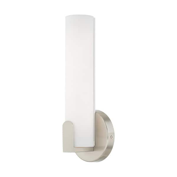 AVIANCE LIGHTING Wellmoor 4.375 in. 1-Light Brushed Nickel LED ADA Wall Sconce with Satin White Acrylic Shade