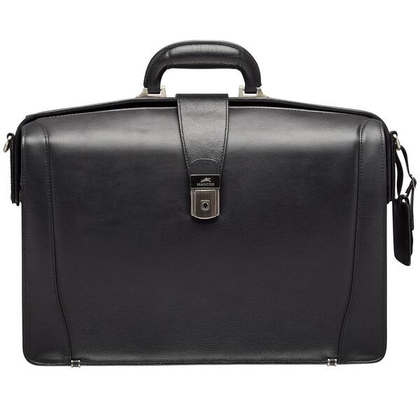 MANCINI Beverly Hills Collection Black Leather Luxurious Litigator Briefcase with RFID Secure Pocket for 17.3 in. Laptop