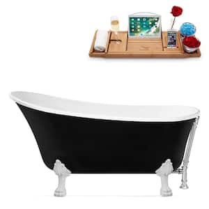 59 in. Acrylic Clawfoot Non-Whirlpool Bathtub in Glossy Black With Glossy White Clawfeet And Polished Chrome Drain