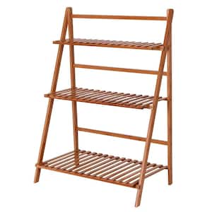 27.6 in. L x 15.7 in. W x 38.2 in. H Shelves Indoor/Outdoor Beige Wood Plant Stand (3-Tier)