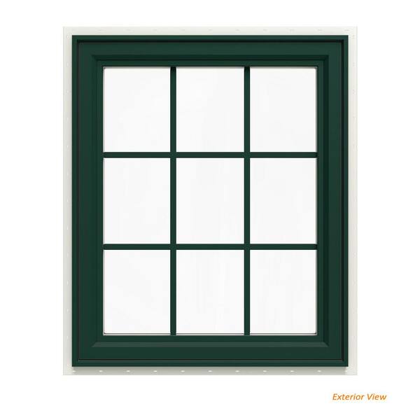 JELD-WEN 29.5 in. x 35.5 in. V-4500 Series Green Painted Vinyl Left-Handed Casement Window with Colonial Grids/Grilles