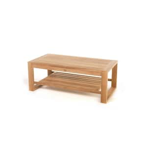 Seville 47 in. x 24 in. Rectangular Natural Teak Outdoor Coffee Table with Shelf