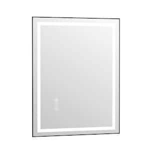 36 in. W. x 28 in. H Large Rectangular Framed Anti-Fog LED Light Wall Mounted Bathroom Vanity Mirror in Matte Black