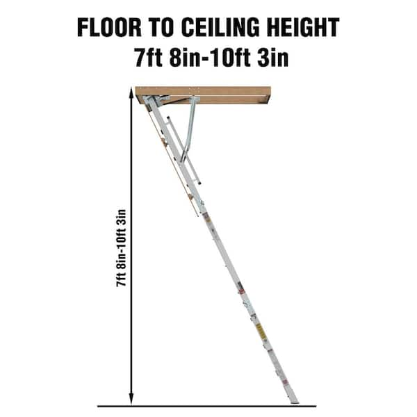 7.7 ft.-10.3 ft., 25 in. x 54 in. Telescoping Aluminum Attic Ladder, 375 lbs. Load Capacity