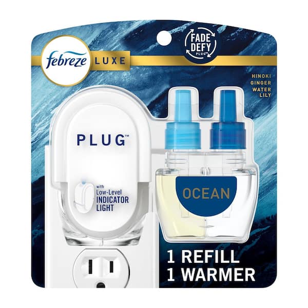 Febreze Plug Starter Kit 0.87 oz. Ocean Scent Oil Warmer and Oil Refill Plug-In Air Freshener 003700068326