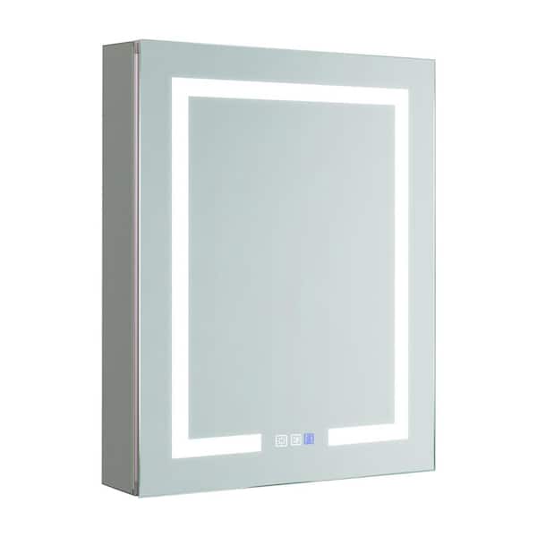 matrix decor 24 in. W x 30 in. H Rectangular Silver Recessed/Surface Mount Medicine Cabinet with Mirror Stepless Dimming Right Door