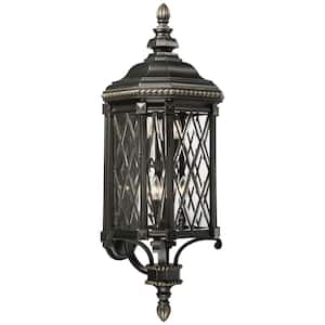 Bexley Manor 6-Light Black with Gold Highlights Wall Lantern Sconce