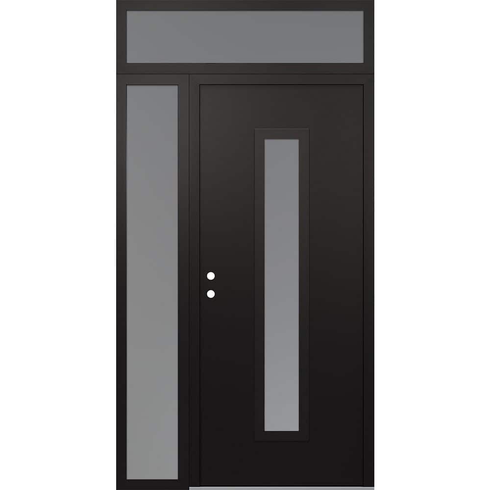 A11 48 in. x 96 in. Black P Right-Hand/Inswing Frosted Glass Black/White Sidelite+Transom Steel Prehung Front Door price history on PriceWatchPro