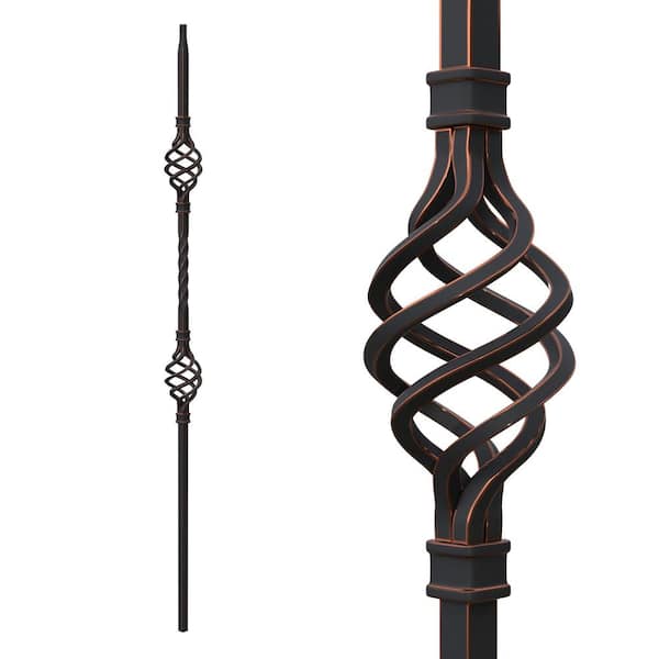 Stair Parts 44 in. x 1/2 in. Oil Rubbed Bronze Double Basket Iron Baluster for Stair Remodel