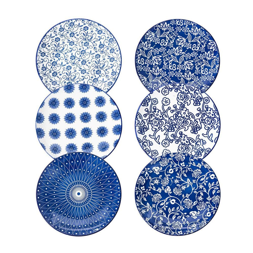 Set of 6 Vintage Blue 8.5 in. Round Ceramic Salad Plates Scratch Resistant Porcelain for Dinner Pasta price history on PriceWatchPro