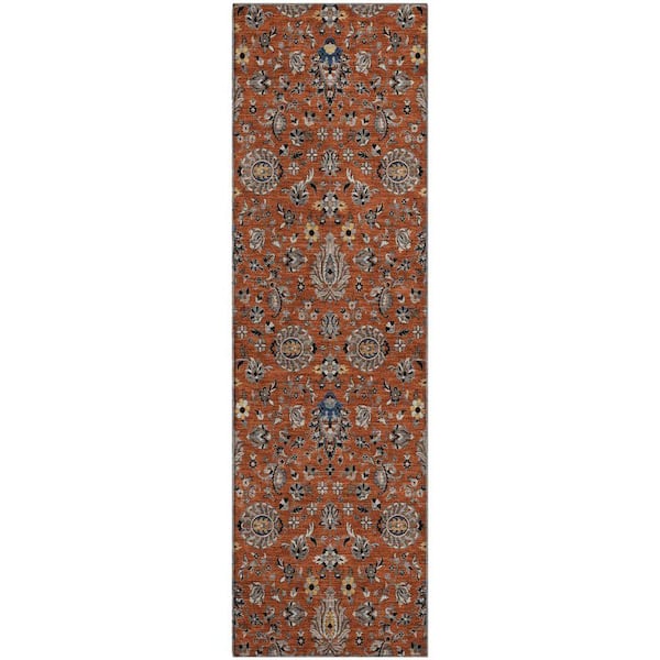 Mayfield Premium Machine Washable Abstract AMF2192 Paprika 2 ft. x 7 ft. Runner Rug