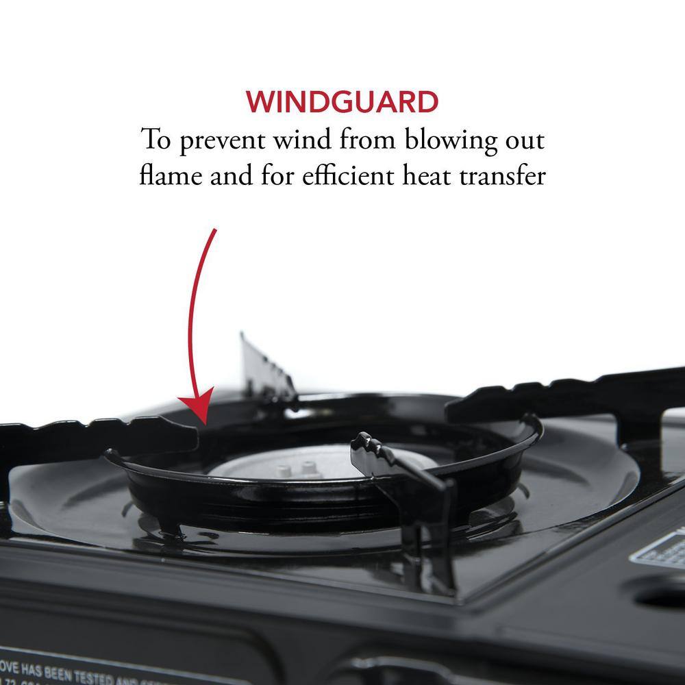 Black Portable Gas Stove with Carrying Case, 9,000 BTU