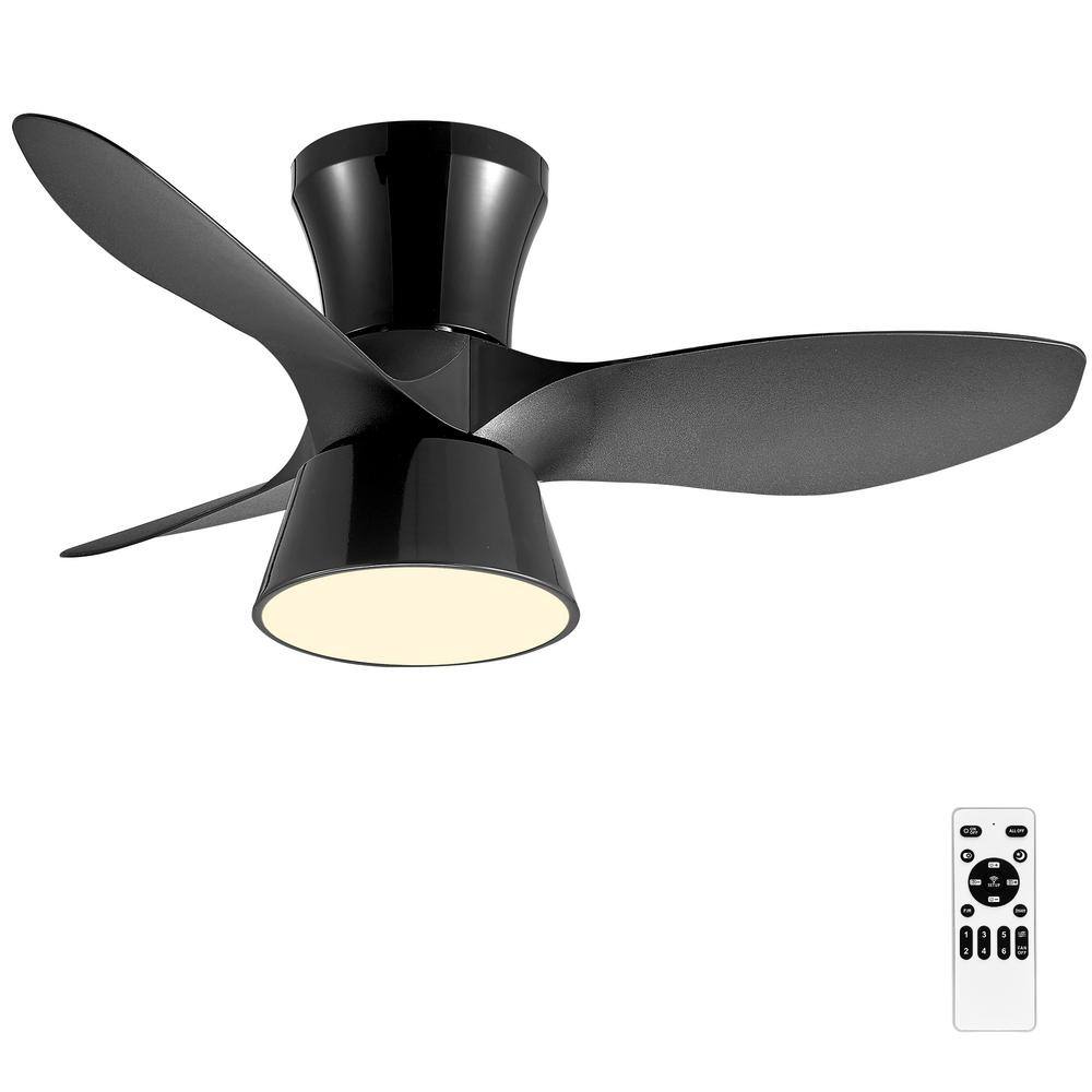 32 in. Integrated LED Indoor Black Ceiling Fan with Light and Remote Contro