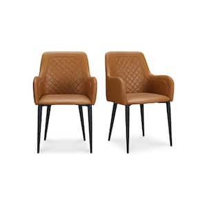 Crosby, Dining Chairs Vegan Leather with Diamond Tufting in Tawny Brown - Set of Two