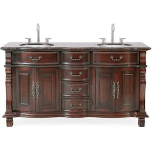Hopkinton 64 in.W x 22 in.D x 36 in. H Double sink Bath Vanity in Cherry With White porcelain Sink and White Marble Top