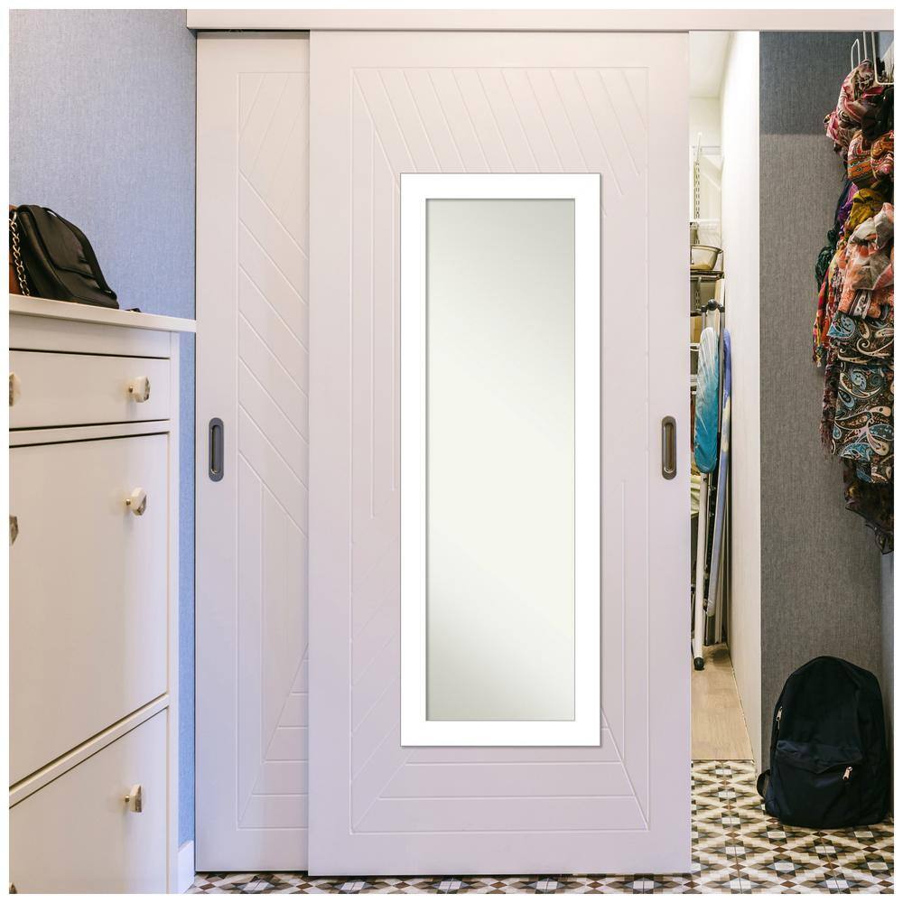 Contemporary Satin White Full-Length Over-the-Door Mirror