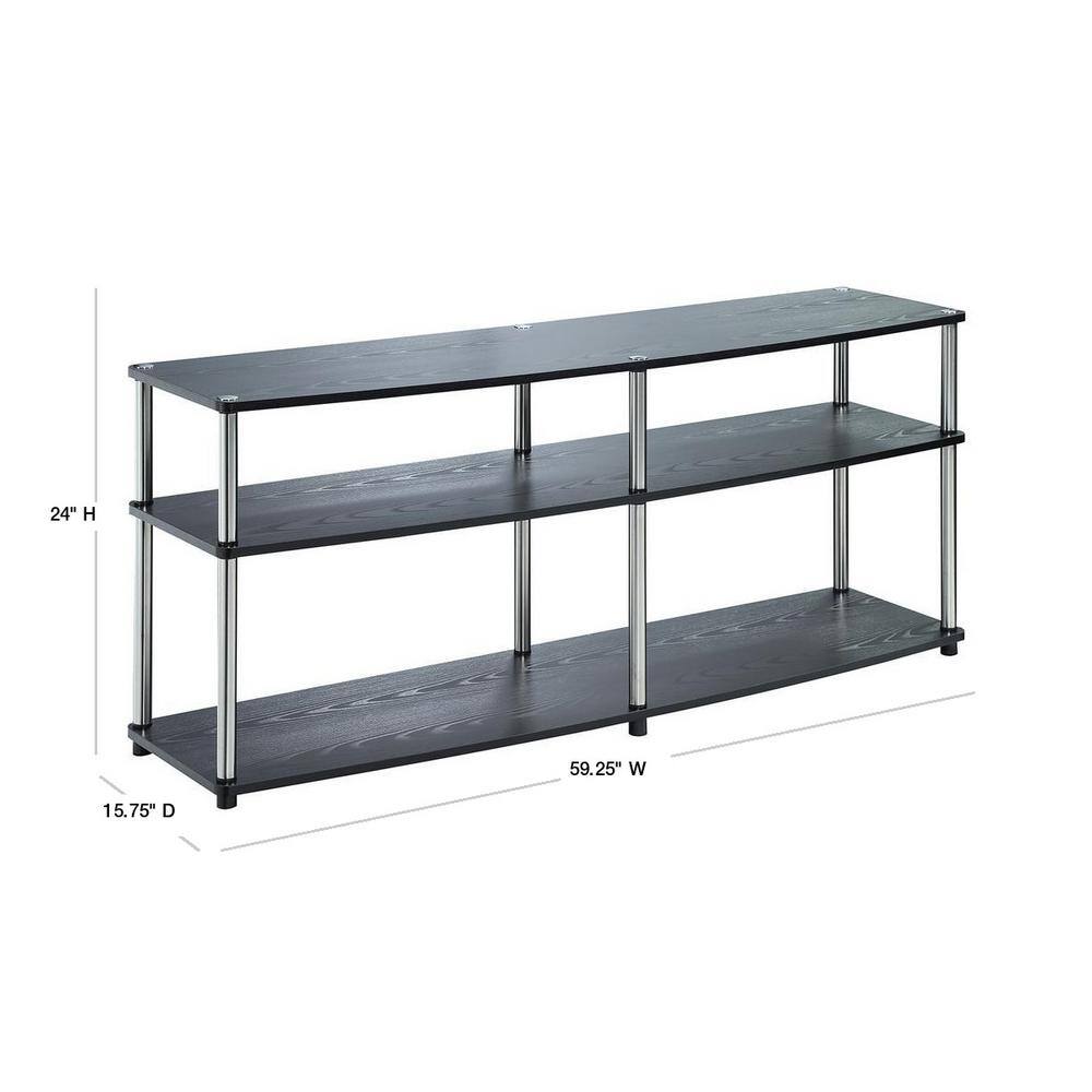 Black 59" 3-Tier TV Stand with Stainless Steel Poles