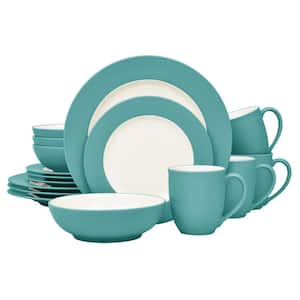 Colorwave Turquoise 16-Piece Rim (Turquoise) Stoneware Dinnerware Set, Service For 4