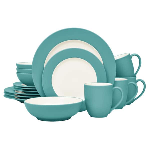 Noritake Colorwave Turquoise 16-Piece Rim (Turquoise) Stoneware Dinnerware Set, Service For 4