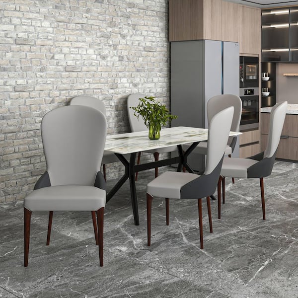 Leather Dining Chair Kitchen Room Side Chairs, Accent Armless with Rubberwood Legs Havana Series in Grey