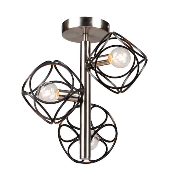 ARTCRAFT Sorrento 3-Light Matte Black and Satin Nickel Semi-Flush Mount