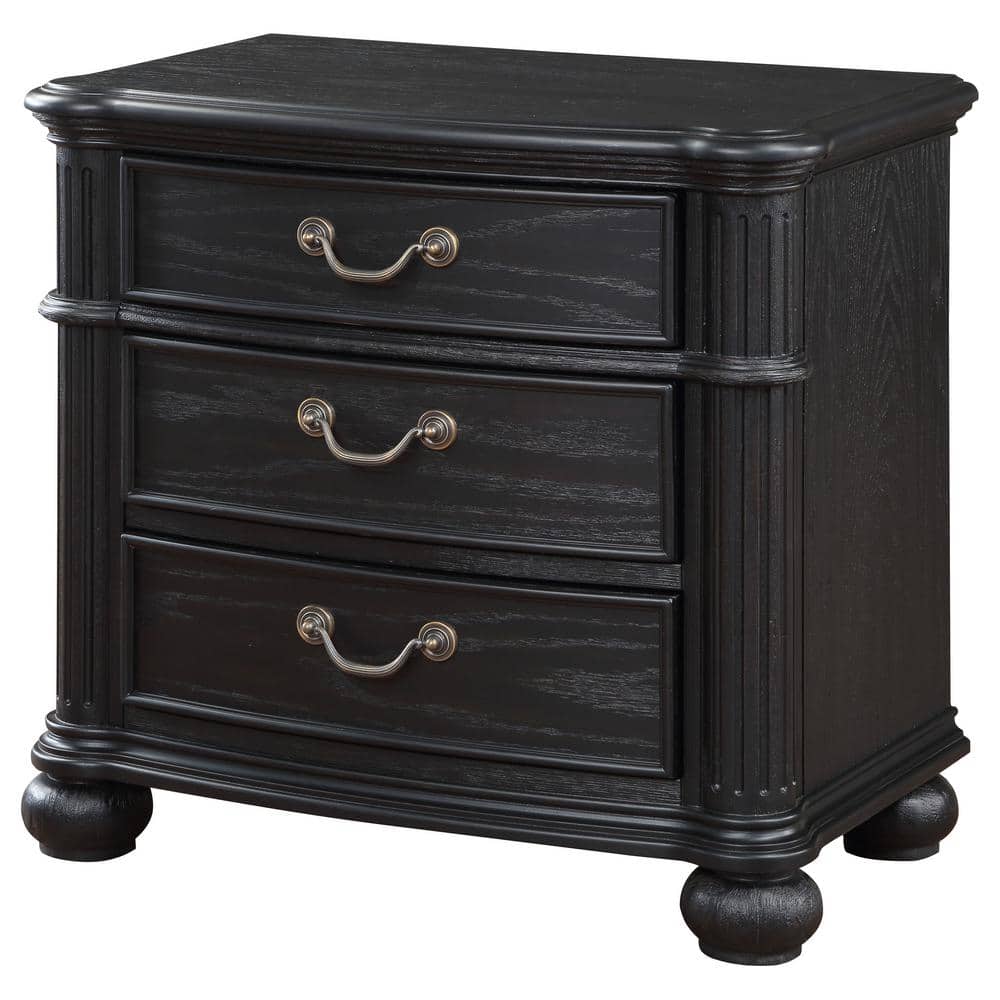 Celina Black 3-Drawer Traditional Nightstand