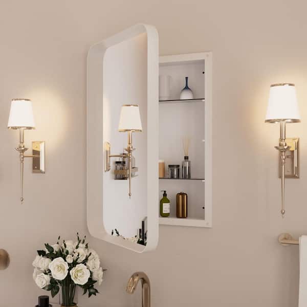 16 in. W x 24 in. H Rectangular Recessed/Surface Mount Medicine Cabinet with Mirror and Shelves in White