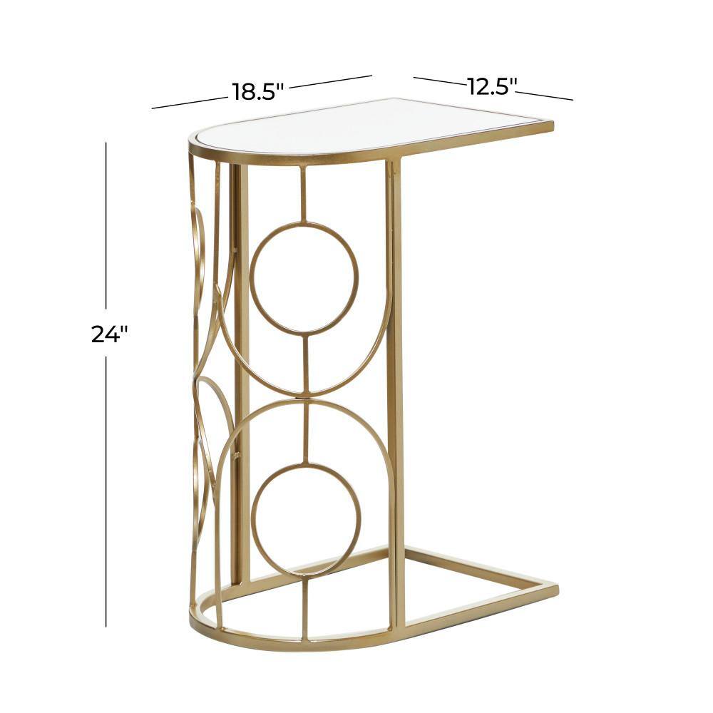 Gold Metal and Mirrored Glass C-Shaped Accent Table