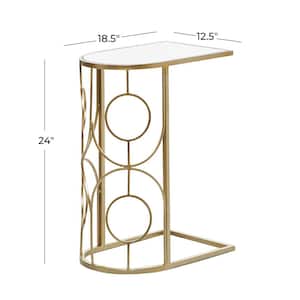 19 in. Gold Geometric Large Rectangle Mirrored End Accent Table with Mirrored Glass Top