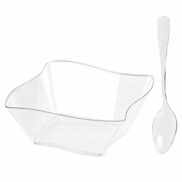 5 fl. oz. Clear Plastic Dessert Cups and Tasting Spoons Square Parfait Party Set (Set of 300)