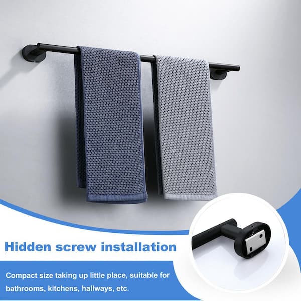 Bathroom 24 in. Wall Mounted Towel Bar in Stainless Steel Matte Black-2 Pack