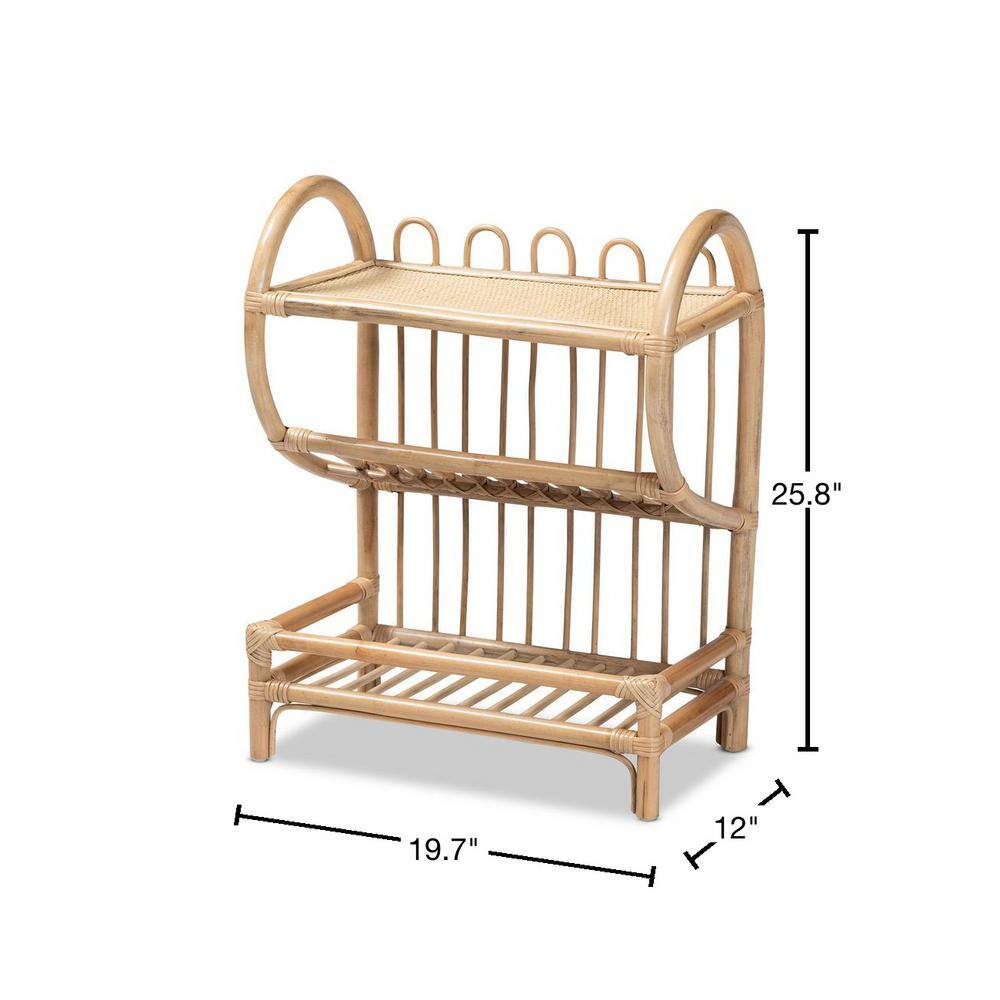 Natural Brown Rattan 2-Tier Display Shelf