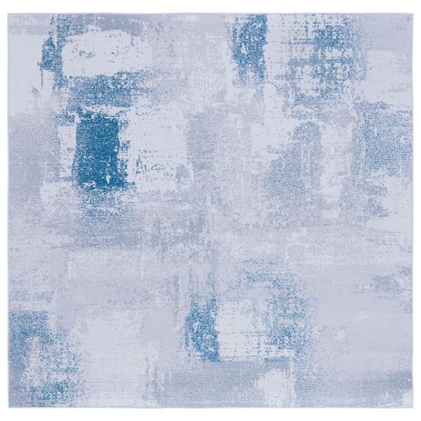 SAFAVIEH Tacoma Gray/Blue 6 ft. x 6 ft. Machine Washable Distressed Gradient Abstract Square Area Rug