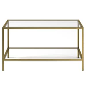 Mariana 32 in. Square Glass Gold Coffee Table
