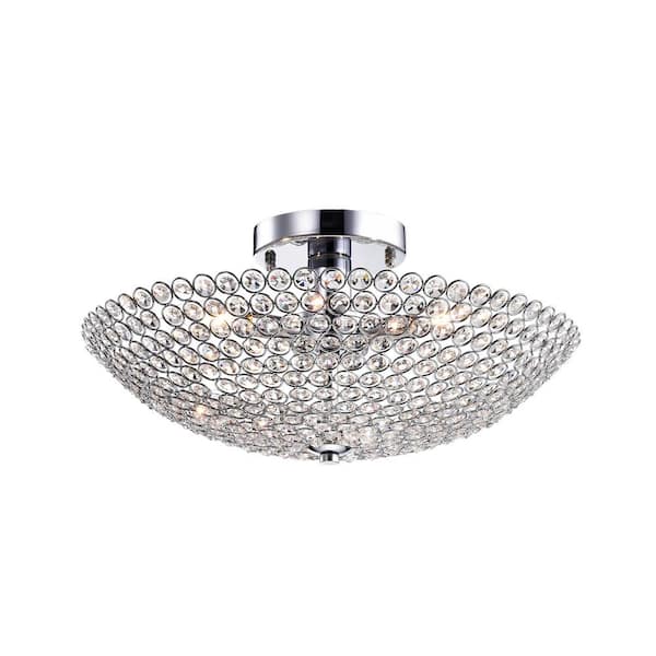 GREENVILLE SIGNATURE Partinello 17 in. 3-Light Chrome Semi-Flush Mount with No Bulbs Included