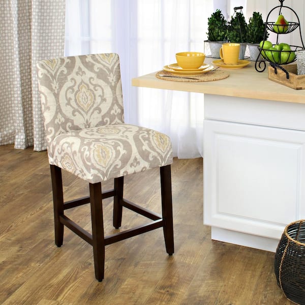Suri Tan, Yellow, and Cream Damask Upholstery 24 in. Counter Height Barstool