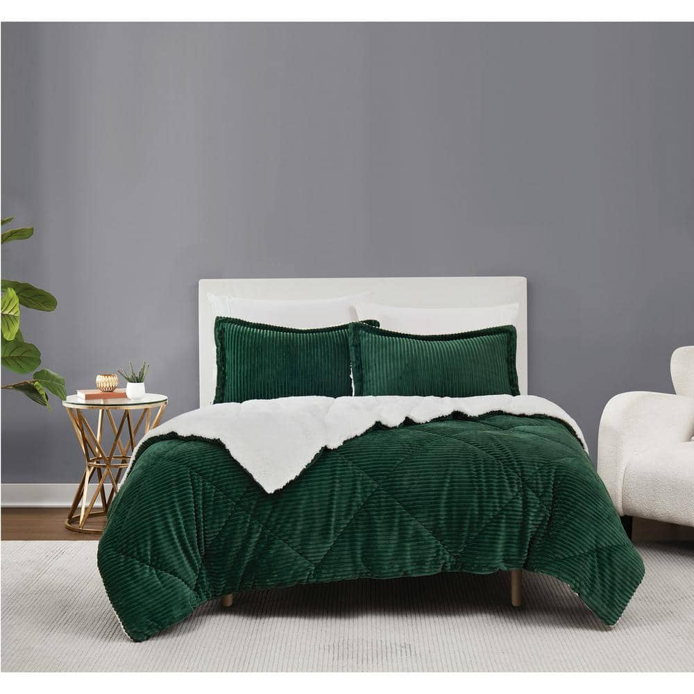 Brooklyn Loom Corduroy Polyester Green King 3 Piece Comforter Set