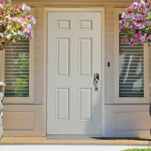 32 in. x 80 in. Utility 6-Panel Right-Hand Outswing Primed Steel Prehung Front Exterior Door