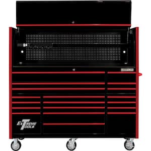 RX Series Professional 72 in. W Hutch and 19-Drawer Roller Cabinet Combo, 150 lbs. Slides, Black with Red Drawer Pulls